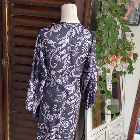 Misa Los Angeles Long Sleeve Dress - Purple Floral Small Sylvia EUC Wrap - Picture 15 of 16